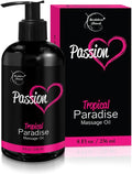 Passion Sensual Massage Oil for Date Night | 100% Natural Body Oil for Couples with Jojoba & Almond | Aromatherapy & Relaxing Massage Therapy | Valentines Day Gifts for Her | Tropical Paradise Scent