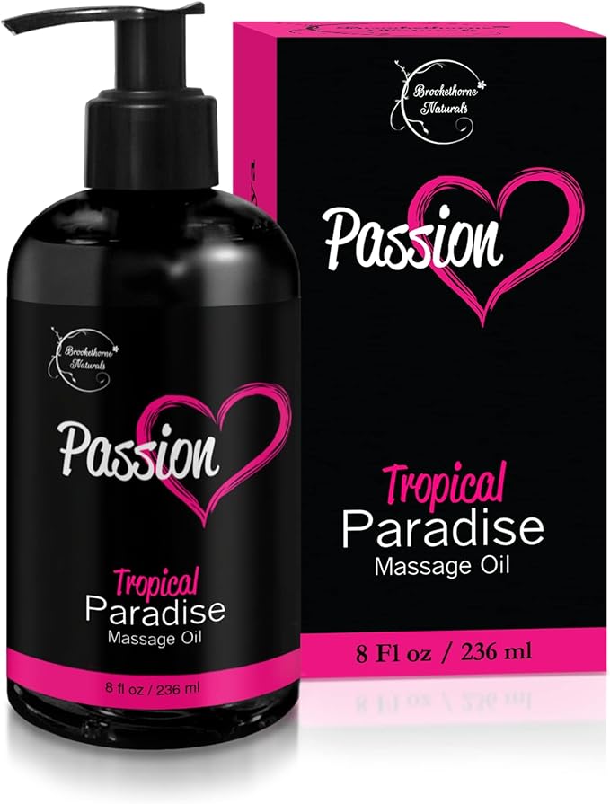 Passion Sensual Massage Oil for Date Night | 100% Natural Body Oil for Couples with Jojoba & Almond | Aromatherapy & Relaxing Massage Therapy | Valentines Day Gifts for Her | Tropical Paradise Scent