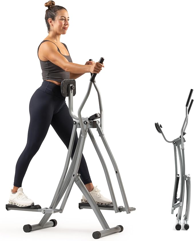 Sunny Health & Fitness Foldable Air Walk Elliptical, 30" inch Long Stride Full-Body Cardio Cross Trainer Glide Exercise for Home Office, SunnyFit App via Bluetooth with Optional Adjustable Resistance