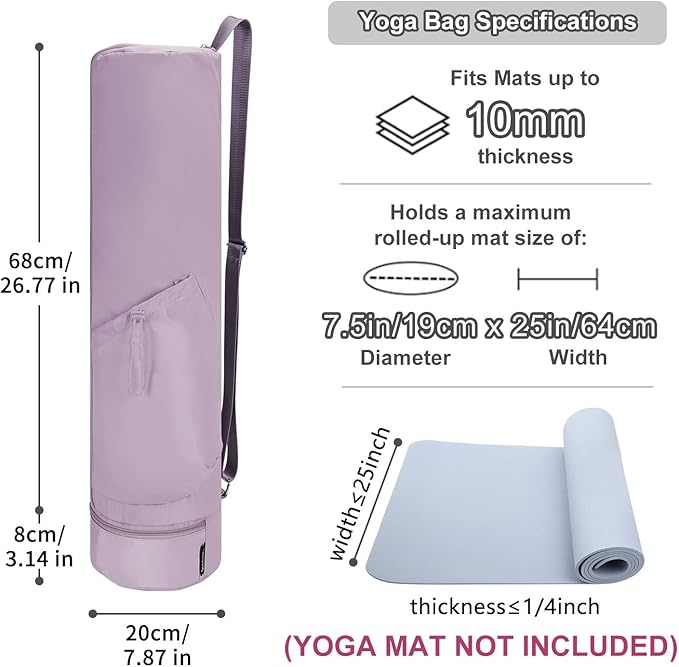 sportsnew Yoga Mat Bag, Full Zip Cargo Yoga Mat Carrier Bag with Drawstring Water Bottle Pocket and Bottom Wet Pocket, Exercise Yoga Mat Carrier Holder Multi-Functional Storage Bag Patent Pending