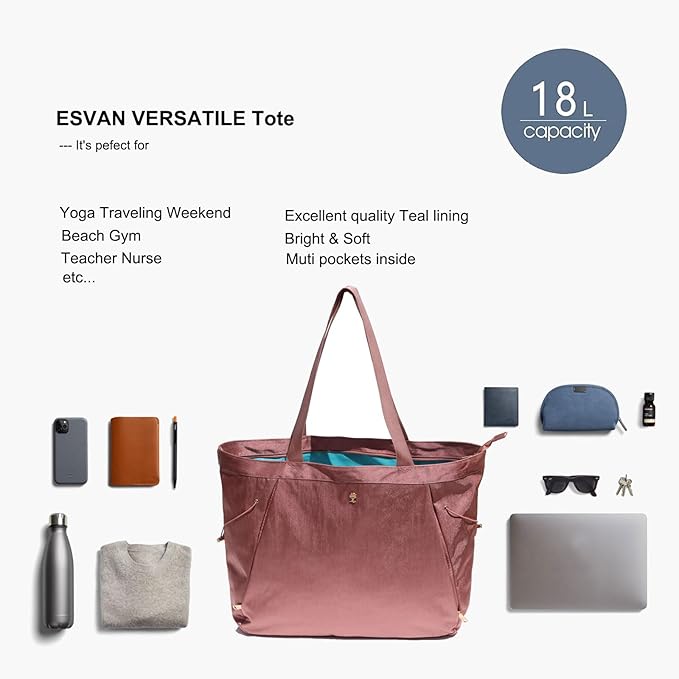 ESVAN Yoga Tote Bag for Women Shoulder Bags Drawstring for Office Workout Travel Carryall Pilates Gym and Beach