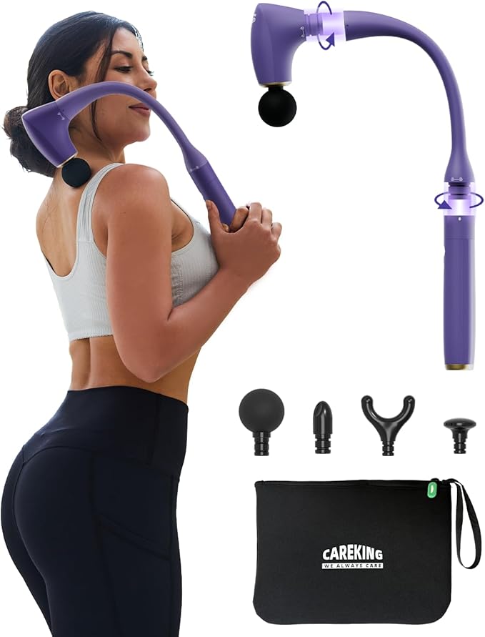 2-in-1 Detachable Muscle Massage Gun Deep Tissue with 20'' Extension Handle, Back and Neck Massager for Pain Relief, Handheld Massager for Shoulder Lower Back Leg Waist, Purple