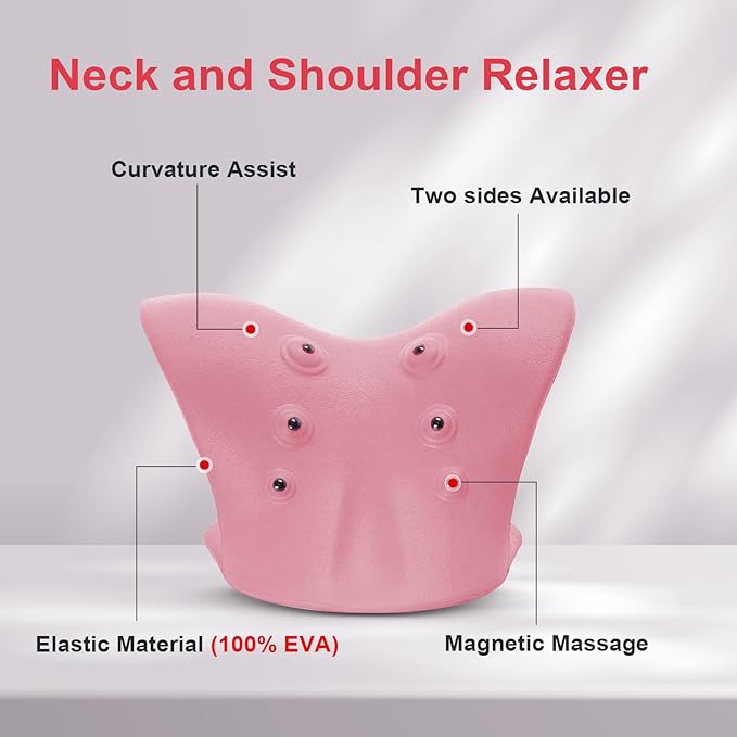 Neck Stretcher with Magnetic Therapy Acupressure for Pain Relief, Neck and Shoulder Relaxer, Chiropractic Pillow, Restore Neck Curve (Pink)