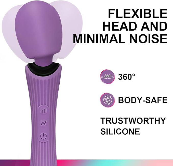 Handheld Wand Massager - Rechargeable Cordless Body Massager with 12 Vibration Patterns & 3 Speeds - Waterproof Silicone Percussion Massager for Neck, Shoulder, Back Muscle Relief - Rose Purple