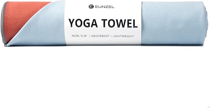 Eunzel Hot Yoga Towel, Reversible Two-Tone Non-Slip Yoga Mat Towel, Sweat Absorbent for Hot Yoga, Pilates and Workout, 72" x 26.5", Sedona Red& Blue