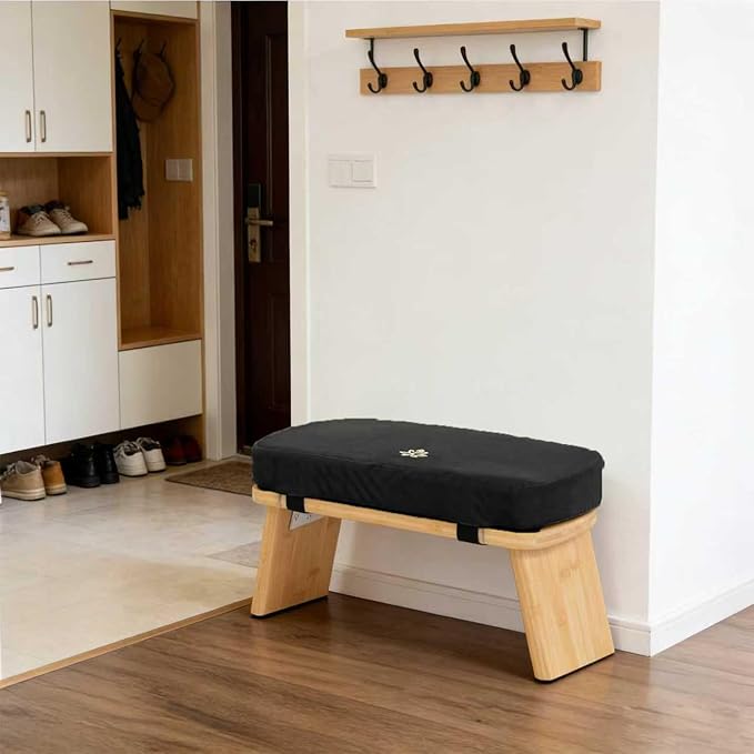 Meditation Bench, Bamboo Meditation Stool, Folding Kneeling Meditation Bench, Seiza Prayer Bench, Prayer Bench with Meditation Cushion, Kneeling Stool(Black)