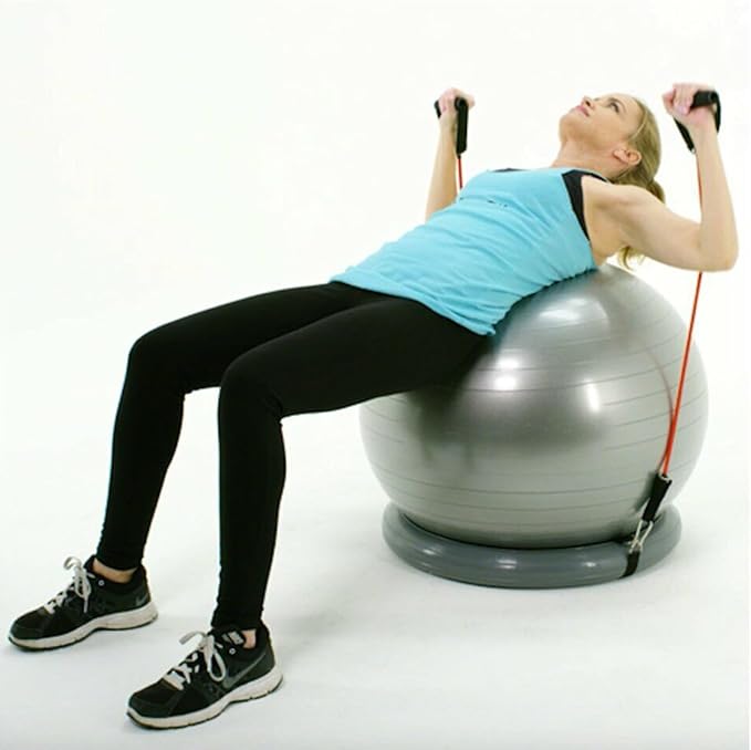 Backless Balance Ball Chair Exercise Stability, 21 25 29 Inch Pregnancy Labor Medicine Ball Chair for Home Gym Office, Gray Exercise Ball Kit with Base & Bands(Diameter 65cm(25 3/5 inch))