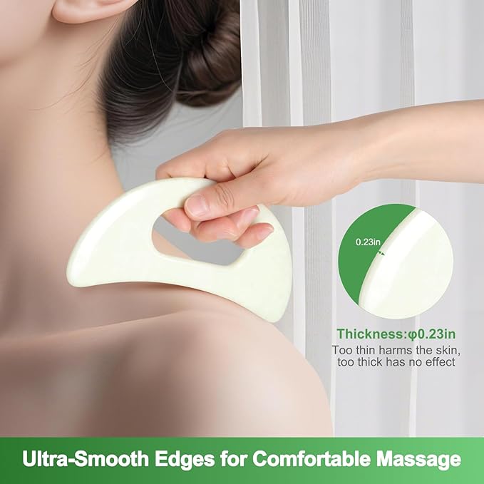 Jade Stone Gua Sha Massage Tool Set Larger Guasha Board with Handle Muscle Scraping Massage Tools Facial Anti Cellulite Spa Acupuncture Tools for Massage, Lymphatic Drainage Valentine's Day Gifts