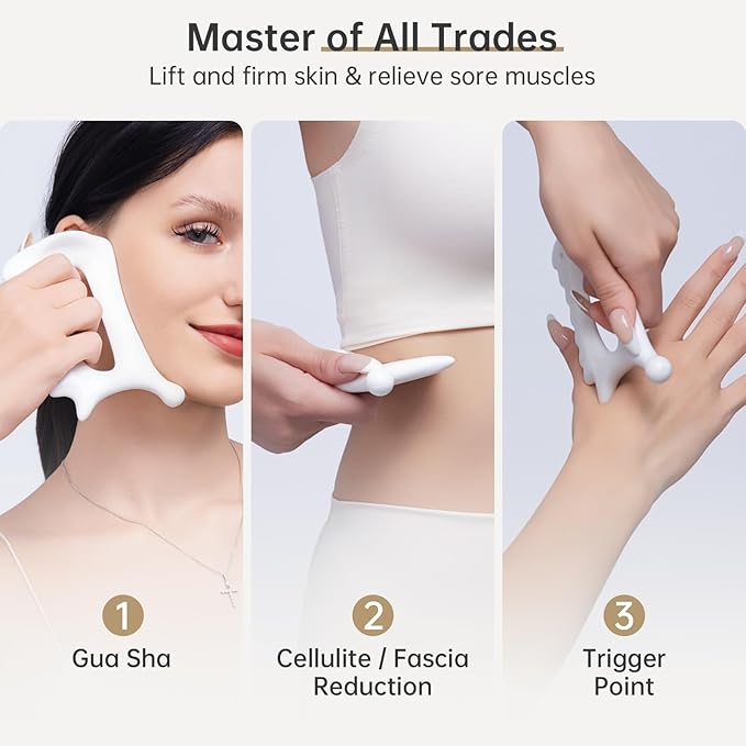 Body Gua Sha Tool,6-in-1 Gua Sha Facial Tools for Lymphatic Drainage,Ceramic Body Guasha Massager Tool for Stress Relief,Trigger Point Tool for Fascia Massage, Korean 괄사 Guasha Tool for Women Gifts