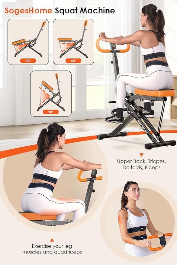 SogesGame Squat Machine for Home, 2 in 1 Squat Rowing Machine, Foldable Leg Training Machine, Squat Trainer for Glutes & Legs Workout