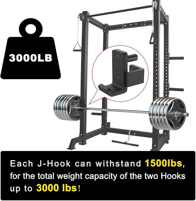 Kipika J-Hooks for 2'x2'and 3'x3' Power Rack - Bottom Reinforced Steel Hooks with Rubber Pad - Set of 2