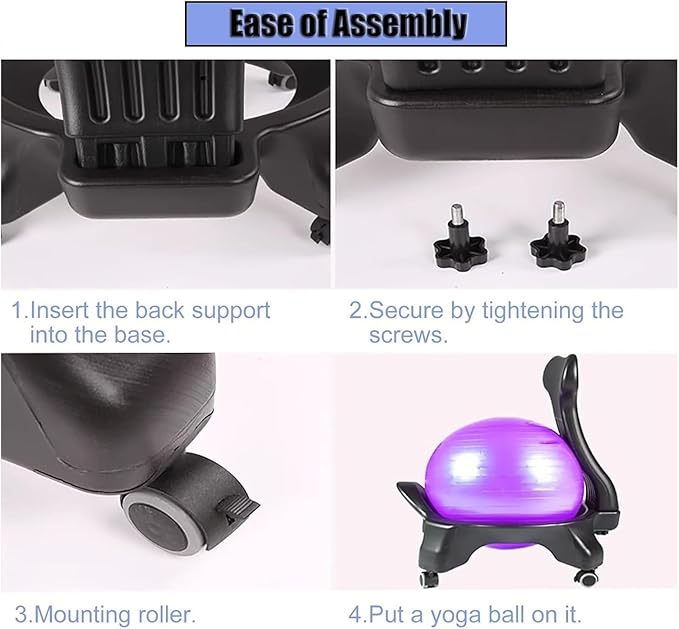 Yoga Ball Chair,Yoga Ball，Exercise Ball, Yoga Ball Chair Ergonomic Exercise Ball Chair Purple Yoga Ball Chair with Wheels Ball & Foot Pump Sitting Balls for Teenagers Adults