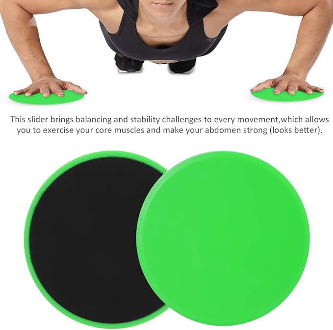 Core Slider Gliding Discs 2Pcs | Full Body Workout for Core Strength/Balance/Stability | Portable Exercise Discs for Home/Gym/Travel | EVA ABS Round Green Design
