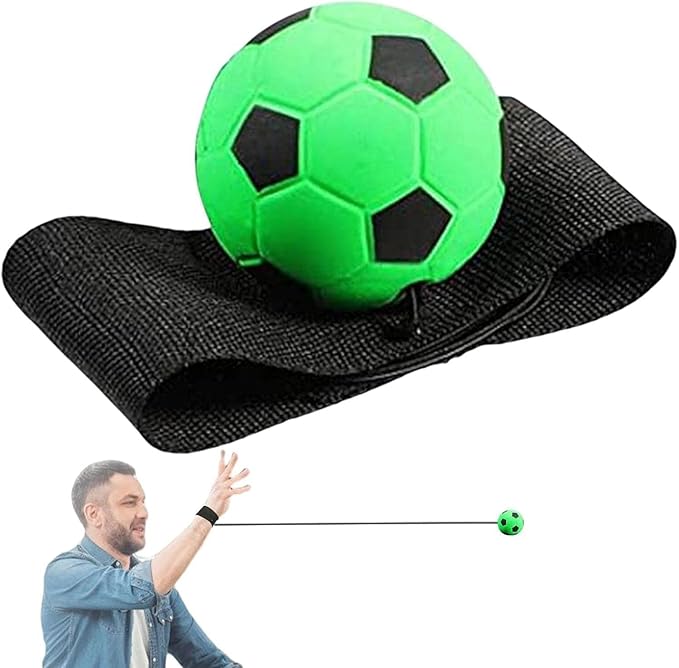 Green Wrist Return Ball - Adjustable Bounce Back Ball with String, Rubber Elastic Rebound Finger Exercise Activity and Play