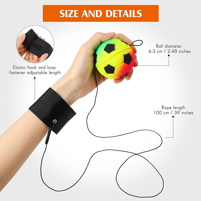 Skylety Wrist Return Ball Wrist Band Ball on a String 2.48 Inch Rubber Rebound Sport Bouncy Basketball Baseball Soccer Wristband Toy for Exercise and Children or Adult Exercise for Fun