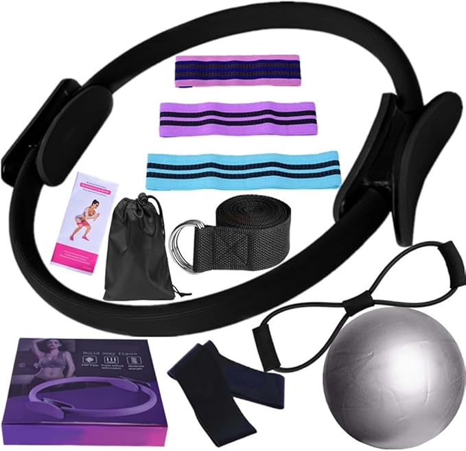 Pilates Essentials Kit for Women - Home Fitness Equipment Set, Includes Pilates Ring, Yoga Ball, Resistance Bands, Booty Bands for Core Strength, Glute Toning, and Yoga Stretching