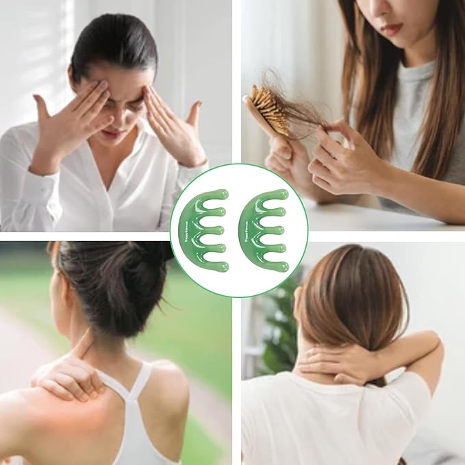 Scalp Massage Tool Head Massager. Resin Massage Comb Gua Sha Fascial Tools for Scalp Care Hair Growth Stress Relax Headaches Meridian Acupoint Treatment Trigger Point Therapy. (Green)