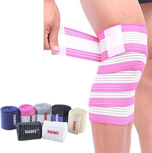 Runworld (1 Pair Elastic Breathable Knee Brace Compression Bandage Wraps Pain Relief Straps Support Wraps Sleeve for Men Women Cross Training WODs,Gym Workout,Fitness & Powerlifting (Rose/White)