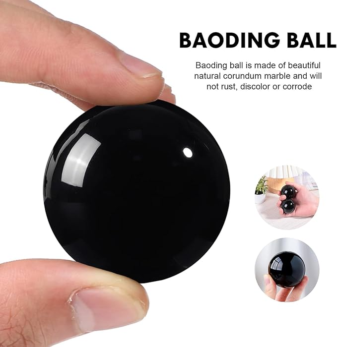 Obsidian Baoding Balls for Hand Therapy, Traditional Massage Chinese Ball for Adults Health Exercise Stress Relief Balls with Carry Pouch, Black Obsidian, Small-1.38"