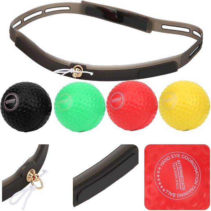 Keenso Boxing Reflex Ball, Boxing Training 4-Piece Set, Head-Mounted Adjustable PU Foam Rubber Balls for Reaction Training, Home Gym, Martial Arts, Kids Adults
