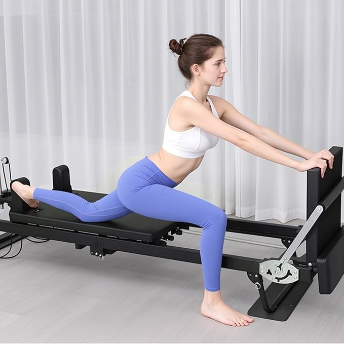 Foldable Pilates Reformer Machine for Home Workouts, Premium Yoga Studio Equipment with Adjustable Resistance, Full Body Fitness Training for All Levels Black