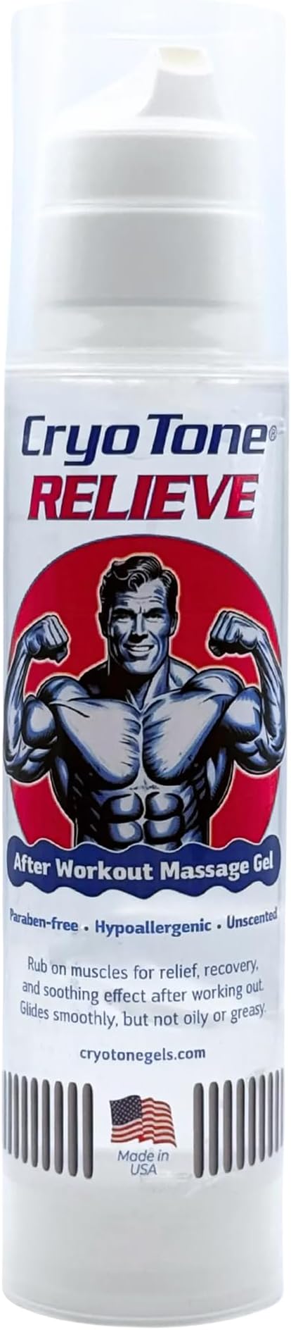 Relieve Post-Workout Massage Gel, Muscle Recovery Rub for Athletes – Hypoallergenic, Fragrance-Free, Non-Greasy Formula with Metered Pump, Made in USA, 6.76 fl oz