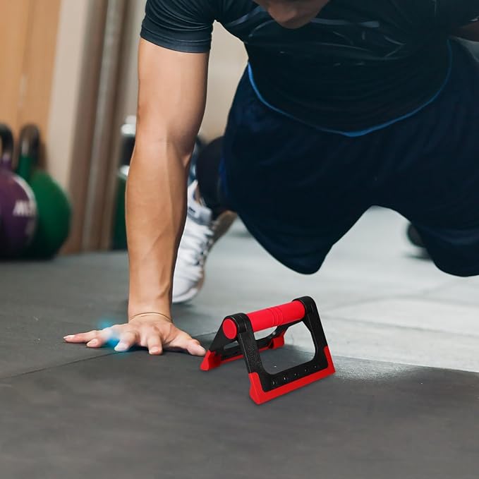 Push-up Bars for Floor and Push-up Rack, 1 Pair Red Rotating Fitness Equipment for Home Gym Strength Training, Suitable for Men and Women