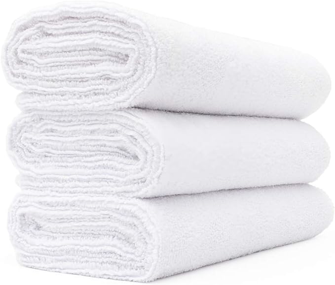 The Rag Company - Sport & Workout Towel - Gym, Exercise, Fitness, Yoga, Sport, Ultra Soft, Super Absorbent, Fast Drying Premium Microfiber, 320gsm, 16in x 27in, White (3-Pack)