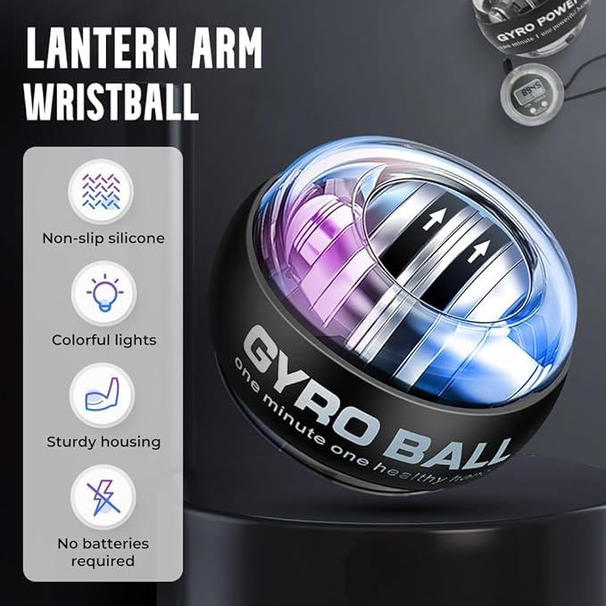 Torqueball Hand Exerciser with Counter, Auto Start Gyro & Torque Ball Hand Trainer Wrist Power Gyro Ball Hand Forearm Strengthener for Strengthen Arms Colorful Lighting Bones and Muscles (Black)