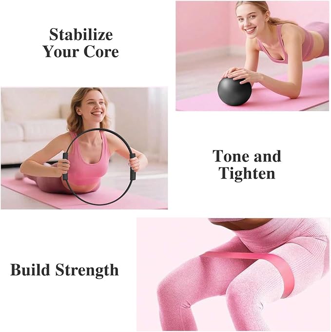 13 PCS Pilates Equipment Kit for Women,Pilates Ring and Ball Set with Resistance Bands,Core Sliders, Socks, Bag & Guide for Starter Home Workout Fitness Gym Essentials