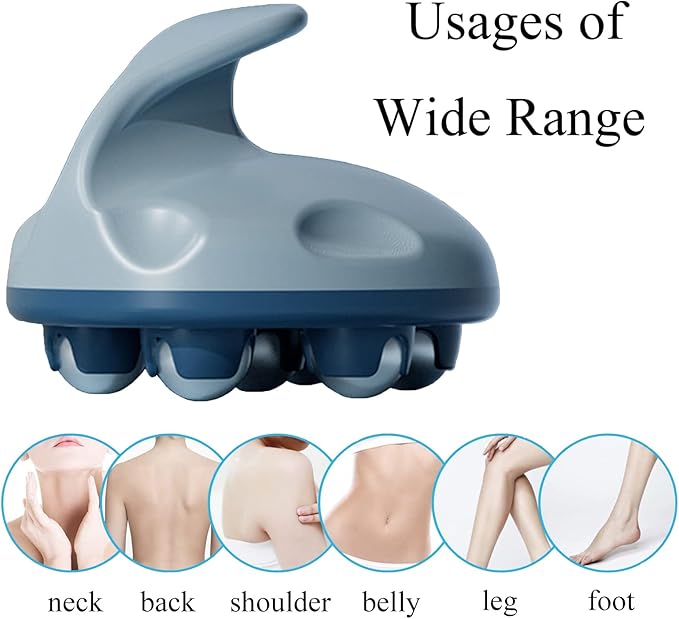 WMM 2 Pcs Hand Held Massager, Full Body Massage Tool with Roller Ball Massager Manual 360-degree-roller for Muscle Back Neck Joint Foot Shoulder Leg Pain Relief with Portable Design (Blue&Blue)