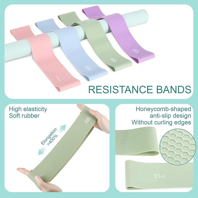 Home Pilates Essentials Kit - Complete Equipment Set with 14-Inch Ring, 9.8-Inch Ball, and 4 Resistance Bands for Beginners to Enhance Muscle, Flexibility & Core Strength at