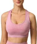 Yoga Set Seamless Women Long Sleeve Blouses Top Gym Sport Bra High Waist Tight Leggings Fitness Suit Shorts Sets (Color : Pink Bra, Size : Large)