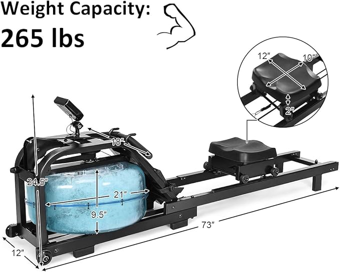 GYMAX Water Rowing Machine, Water Rower with Adjustable Resistance & LCD Display, Easy-Transportation Rower for Whole Body Exercise Cardio Training