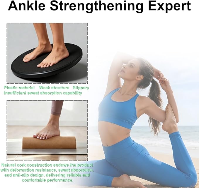 Cork Balancing Board, Premium Natural Cork Foot Strengthener, Ankle Stability Trainer for Balance & Mobility, Plantar Fasciitis Relief & Fall Prevention