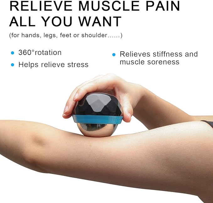 Coolrunner Cold Massage Roller Ball, Cryosphere Cold Massage Ball- Heat Therapy & Cold Therapy Relief with Cold Gel Core- Helps with Muscles Recovery and Inflammation for Shoulders, Neck (Black Blue)