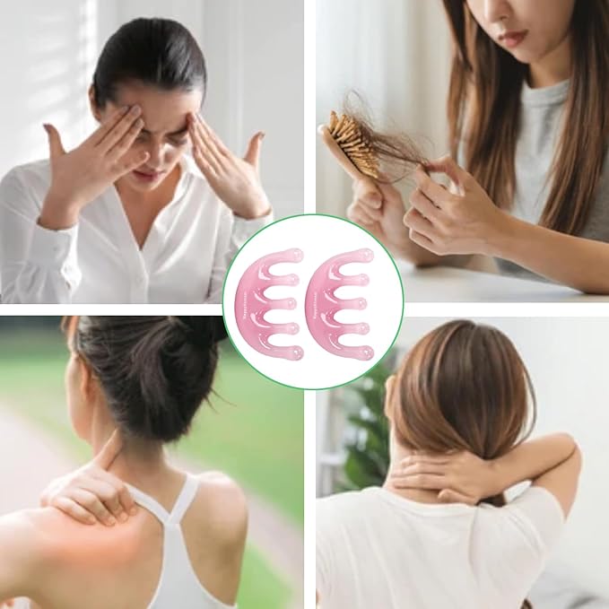 Scalp Massage Tool Head Massager. Resin Massage Comb Gua Sha Fascial Tools for Scalp Care Hair Growth Stress Relax Headaches Meridian Acupoint Treatment Trigger Point Therapy. (Pink)