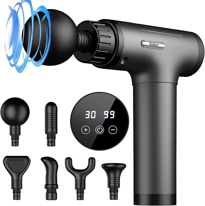 Massage Gun, Massage Gun Deep Tissue, Handheld Back Massager for Athletes, Percussion Muscle Massager with 6 Attachments & 30 Speed, Father's Day, Grey