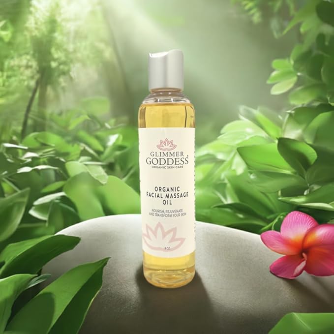 Glimmer Goddess Organic Facial Massage Oil for Organic Skincare Enthusiasts - Vegan, Body Lubricant, Unscented, Liquid, Nourishing Body Lubricant