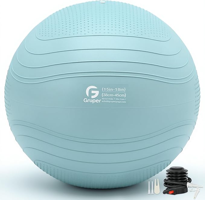 Gruper Yoga Ball, Extra Thick Exercise Ball for Workout Pregnancy Stability - 4 Sizes Anti Burst Balance Ball for Yoga, Pilates, Fitness, Birthing, Physical Therapy - Includes Pump