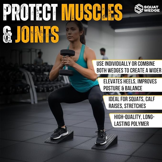 Squat Wedge & Calf Raise Block, 2-PCS Non-Slip Heel & Foot Elevated Slant Board for Workout, Weightlifting, Physical Therapy & Calf Stretching, For Men & Women