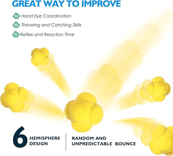 GSE Games & Sports Expert Sports Reaction Balls, Reactivity Ball for Field Training, Agility Trainer for Baseball, Rubber Bounce Balls for Hand-Eye Coordination & Speed Reflex Training