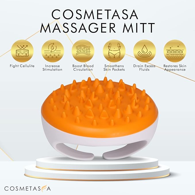 Cellulite Massage Oil with Massager Mitt - 100% Natural Cellulite Oil, Highly Absorbable and Deeply Penetrates Skin- Firms, Tones, Tightens & Moisturizes Skin By Cosmetasa (8.8 oz)