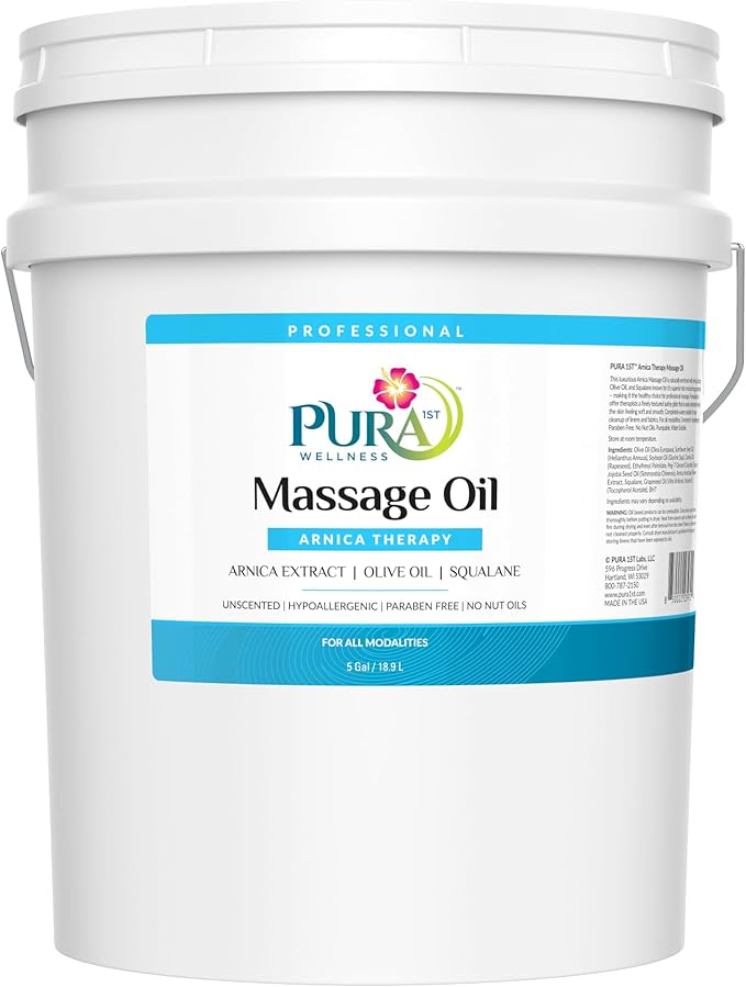Arnica Therapy 5 Gallon Massage Oil, Arnica Extract, Professional, Massage Therapy, Deep Tissue, Unscented, Hypoallergenic, Natural Ingredients, Skin Hydrating, Moisturizing, Muscle Relief