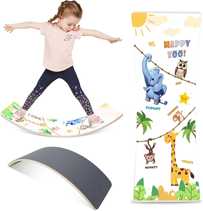 Balance Board for Kids Adult, 35inch Wobble Balance Board Balance Trainer With Anti-slip Felt Pads Animal Prints Suitable for Home Office, Teeter Popper Rocker Board Open Ended Toys