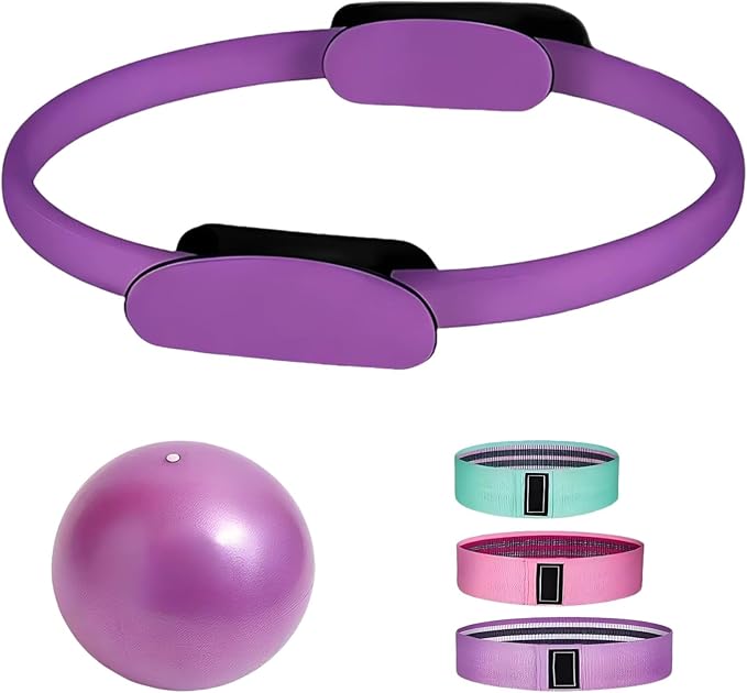 5 Pcs Pilates Loop, Ball and Resistance Bands Set, Home Workouts Kit Includes 15 in Pilates Loop, with Exercise Guide, Presented in Gift Box
