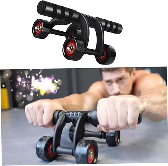 4-Wheel Ab Roller Abdominal Exercise Roller for Six Pack Abs, Core Workout Trainer, Stomach Exercises with Knee Mat, Sport Fitness for Men and Women
