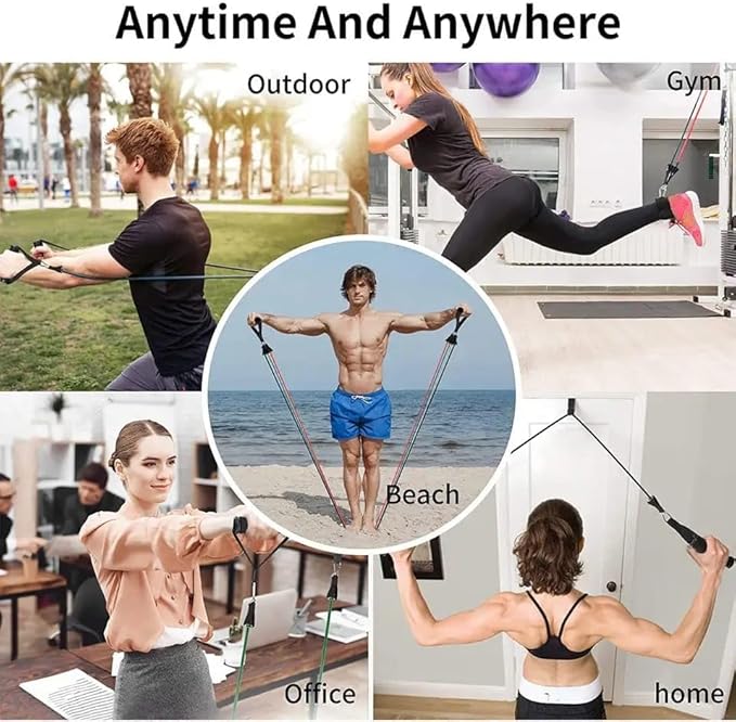 Ab Roller Home Gym Equipment – 4 Wheels Ab Wheel Muscle Roller with LCD Screen, 5Pcs Resistance Bands, Ankle Straps, Door Anchor, Handles, Travel Bag – Comfortable Elbow Support with Non-Slip Handles