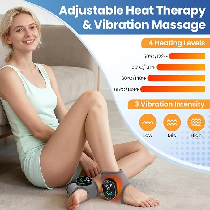 2PCS Cordless Ankle Heating Pad with Massager, Foot and Ankle Massager with Heat, Rechargeable Heated Foot Brace Wrap, 3 Vibration and 4 Heating Modes