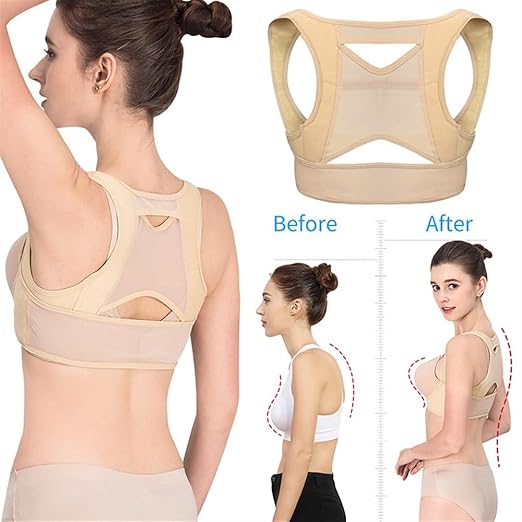 Adjustable Posture Corrector Shoulder Back Pain Reliever Spine Straightener Orthopedic Corset Brace Belt Straight Back Trainer Womens Hunchback Correction Belt (Color : Skin, Size : Large)